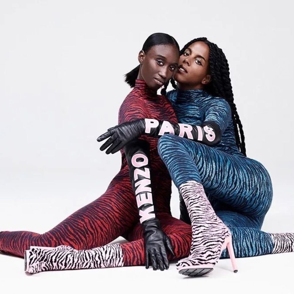 Kenzo X H&M Blue Tiger Stripe Wool Blend Mock Turtleneck Long Sleeve Top Sz 6